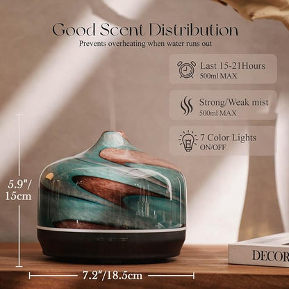 Porseme 500ml Glass Essential Oil Diffuser Aromatherapy Ultrasonic Cool Mist