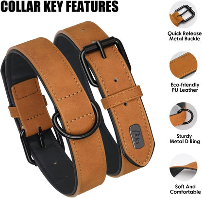 Didog Soft Padded PU Leather Dog Collar, Breathable and Adjustable Dog Collar for Large Dogs, Comfortable for Daily Walk, Light Brown, XL Fit Neck 17-21"(44-71 lbs)