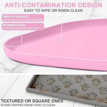 SMILOOL Waterproof Silicone Pet Food Mat with Raised Edge for Dog & Cat | 19" x 12" Non-Slip Pet Feeding Mats with Lip for Food & Water Bowl, Food Grade, Easy Cleaning, Pink