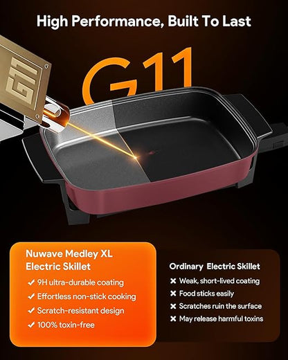 Nuwave Medley XL Digital Electric Skillet, Family Size Griddle w/Glass Lid