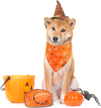 PTDECOR Halloween Dog Bandana, Reversible Holiday Pet Puppy Scarf, Multi Size, Triangle Halloween Bandanas for Medium Large Dogs Pets (Orange, Large)