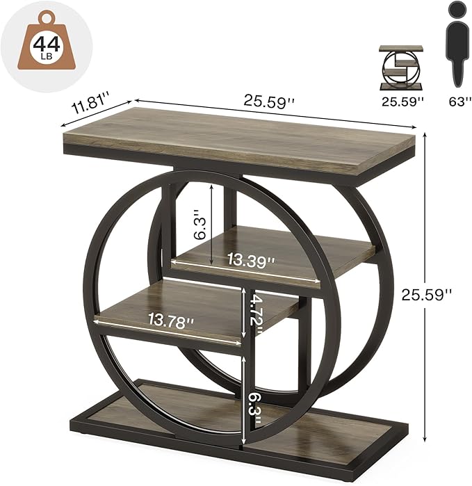 Tribesigns End Table for Living Room, 4-Tier Narrow Side Table with Storage Shelves, Industrial Bedside Table for Bedroom, Wood Small Sofa Side Table with Geometric Metal Frame (1 PC, Grey)