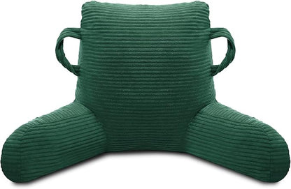 ABROLOY Reading Pillow for Sitting in Bed Adult, Bed Reading Pillow with Shredded Memory Foam, Back Pillow for Sitting with Arms and Pockets, Green