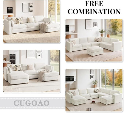 CUGOAO 159'' Modular Sectional Sofa,9-Seater Oversized U-Shaped Sectional Couch with Ottoman, Deep Seat Chenille Cloud Couch, Mordern Upholstered Couches for Living Room, Apartment, Office, Beige
