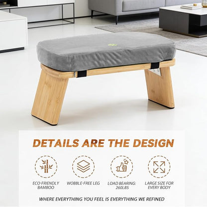 Meditation Bench, Bamboo Meditation Stool, Folding Kneeling Meditation Bench, Seiza Prayer Bench, Prayer Bench with Meditation Cushion, Kneeling Stool(Grey-Bag)