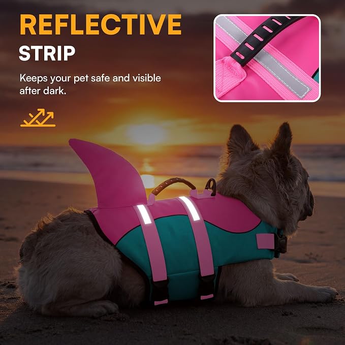 Shark Dog Life Jacket - Adjustable Reflective Pet Life Preserver With Rescue Handle - Green XL