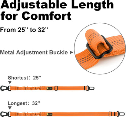 Plutus Pet Dog Seat Belt for Car, Adjustable Dog Car Harness with Carabiner Clip, Reflective Safety Dog Seatbelt Leash with Elastic Bungee, Orange