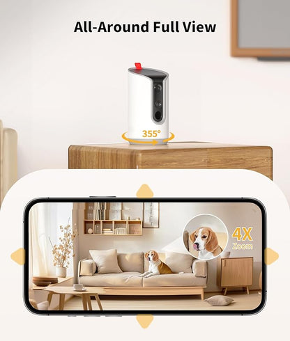 2K Pet Camera Treat Dispenser, 360°View Dog Camera