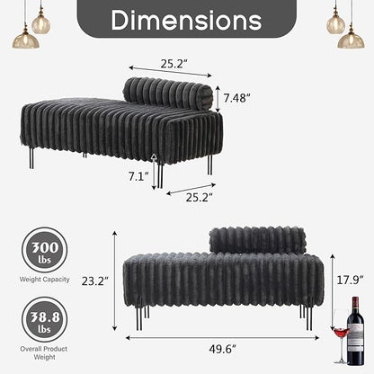 NIOIIKIT 49.6" Modern Loveseat Sofa Couch, Upholstered Accent Sofa with Golden Legs and Adjustable Backrest, Small Faux Fur Couches for Bedroom, Living Room, Compact Small Space (Dark Grey)