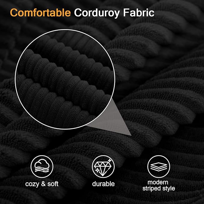COMAX Convertible Sofa Bed Queen, Folding Floor Couch Corduroy Fold Out Couch Bed Sleeper Mattress with Back Pillows, Boneless Pull Out Loveseat Comfy Futon Lounge for Living Room Bedroom, Black