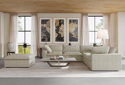 JACH V Shape Couch Sectional for Living Room, Deep 5-Seats Modular Convertible Sofa, Couch Cushion Covers Removable, Cloud Sofas with Chaise Ottoman for Living Room, Apartment (Khaki)