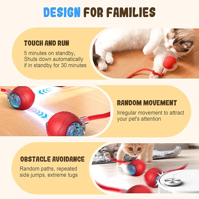 Interactive Cat Toy Balls, 2025 New Cat Toys for Bored Indoor Adult Cats Peppy Pet Ball for Cats (Grey)