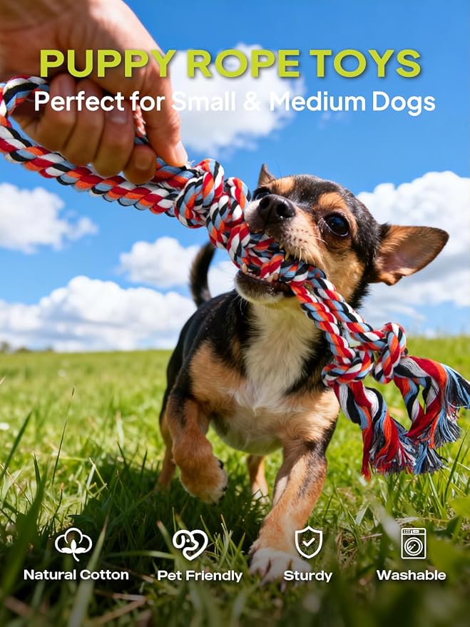 TwoEar Dog Rope Toy 9 Pack - Puppy Teething Toys for Small Medium Breed - Indestructible Dog Chew Toys for Aggressive Chewers - Cotton Tug of War Dog Toys for Boredom, Teeth Clean