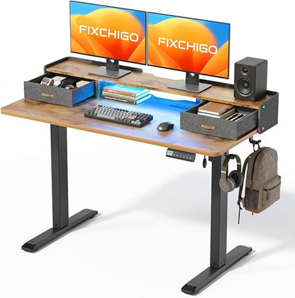 Electric Standing Desk with Drawers, 48 Inch Height Adjustable Desk with Power