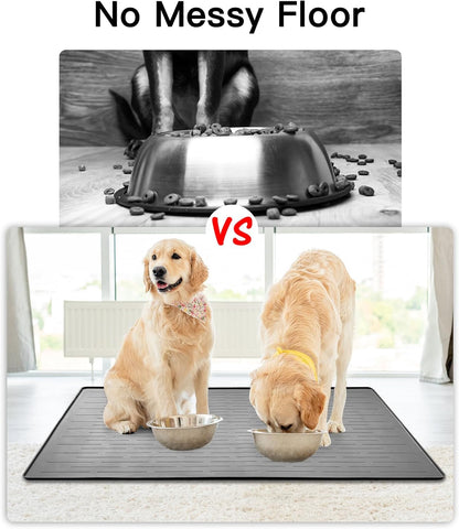 39.4"x29.5" Large Pet Food Mat, Silicone Dog Mats for Food and Water, Nonslip Pet Feeding Mats for Floors,Dog Cat Bowl Mat with Raised Edges, Lake Blue
