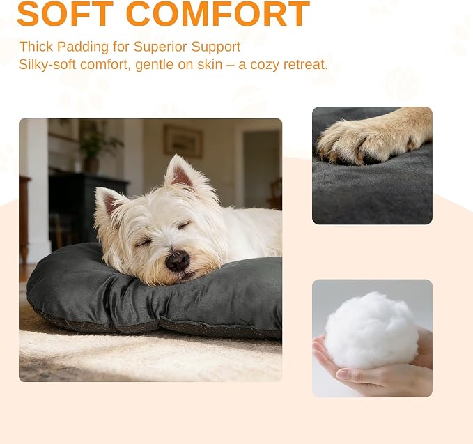 Washable Oval X-Large Dog Bed, Silver-Tipped High-Resilience, Dark Gray | Non-Slip Bottom Prevents Sliding, Soft Plush Short Fur, Machine Washable, Ideal for Crates/Apartments/Cozy Nooks,41"x27"x3.6"