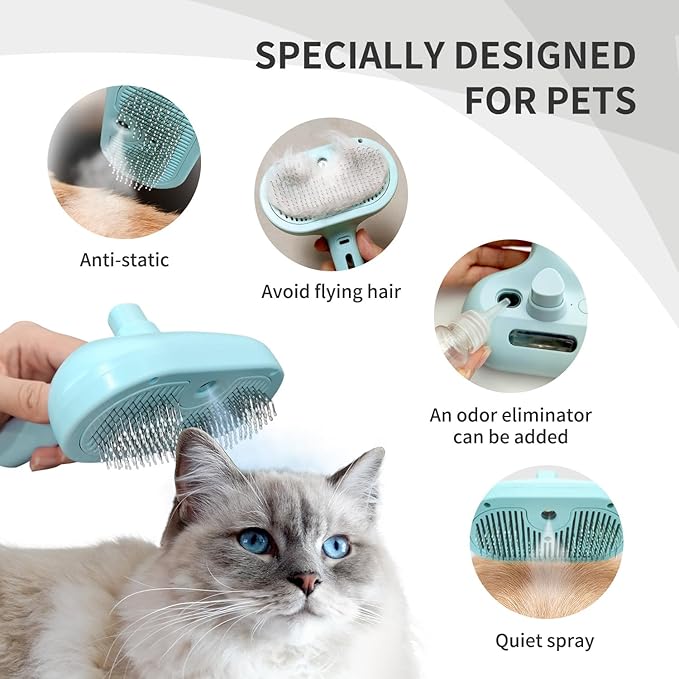 3-in-1 Self-Cleaning Pet Brush for Shedding - Removes Static and Loose Hair from Dogs and Cats (Blue)