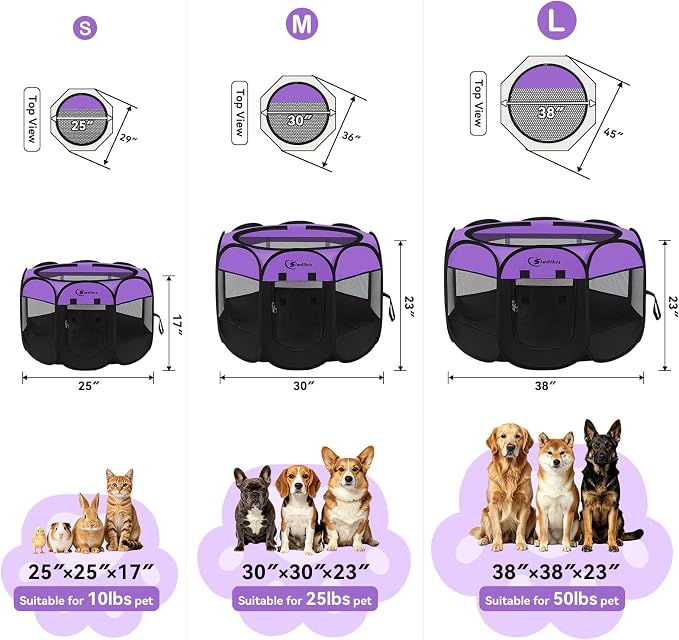 Siedihit Large Dog Playpen, Puppy Pet Playpen Indoor, Dogs Tent Crates Cage | Indoor/Outdoor, Portable Pop Up Dog Kennel Playpen with Carrying Case for Dogs/Cats/Rabbits, Purple