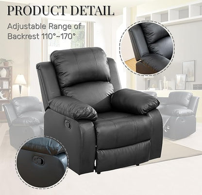 Caberryne Leather Recliner Chair for Living Room Furniture Set,Black Leather Reclining Couch for Small Space/Rv, Wall Hugger Single Recliner/Home Theater Chairs for House/Office(Chair)
