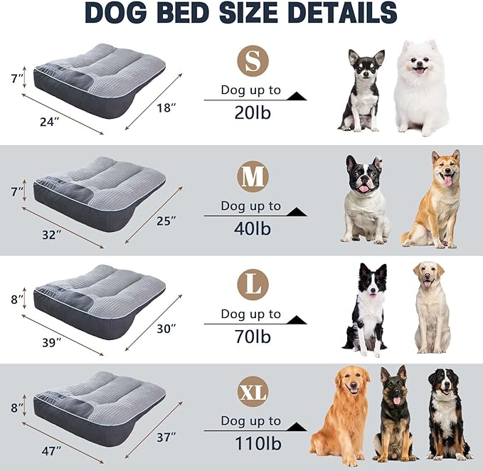 XL Dog Bed for Large Dogs Up to 110 lbs, Orthopedic Extra Giant Dog Sofa with Thick Plush Crate Mat & Bolster Pillow, Fluffy Washable Bed for Senior & Arthritic Dogs, Non-Slip Bottom, Grey 47"x37"