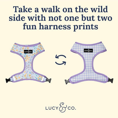 Lucy & Co. Reversible Dog Harness - Water-Repellent Neoprene, Dual-Print Design, Easy Swap Style, Adjustable Comfort Fit - Among Wildflowers Reversible Harness - Small