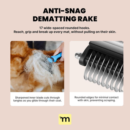MalsiPree Dog Brush - Large, Black - 2-in-1 Undercoat Rake & Dematting Rake - Shedding Brush & Deshedding Tool for medium to Large Double-Coated Dogs & Cats