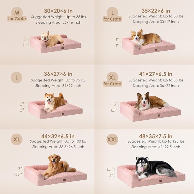 EHEYCIGA Orthopedic Dog Bed Medium Size Dogs, Memory Foam Dog Bed with Washable Removable Cover, Waterproof Pet Sofa Couch for Crate with Nonskid Bottom, 30x20x6, Pink | Small Dog Sofa with Washable Removable Cover, Waterproof Pet Couch for Crate with ...