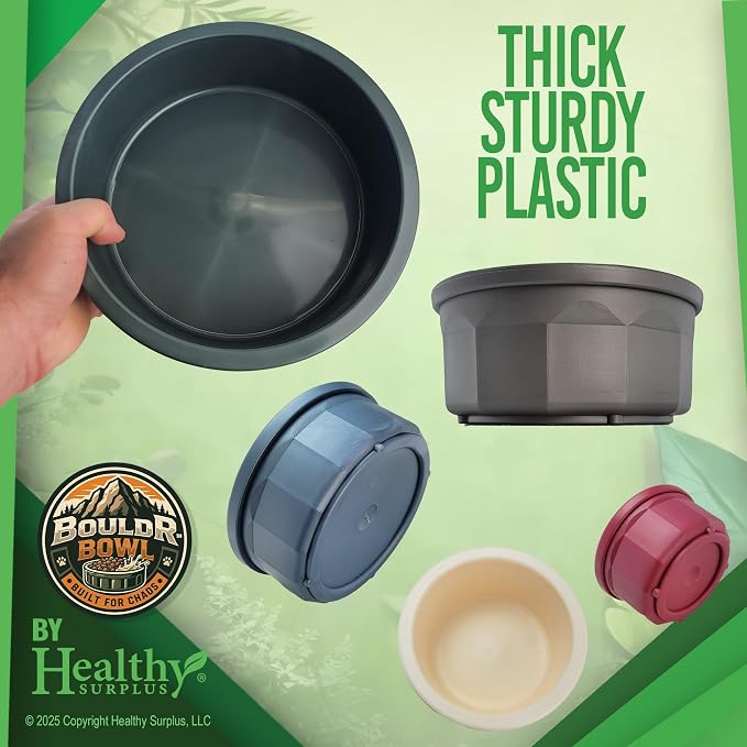 Pet Crock Bowl - 2 Pack – Thick Durable Plastic (Green, 96oz Jumbo) Non-Tip Food & Water Dish for Dogs, Cats - Indoor/Outdoor - Chew Resistant, Easy Clean BouldrBowl from Healthy Surplus®