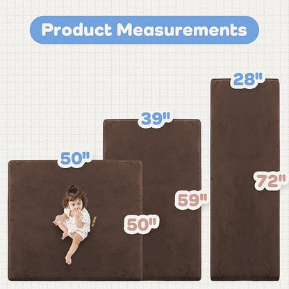 PAPAMAT 1.3" Thick Baby Floor Play Mat 50x50, Basic Padded Foam Mat for Tummy Time Crawling, Non Slip Cushioned for Babies Toddlers Infants Kids (Brown)