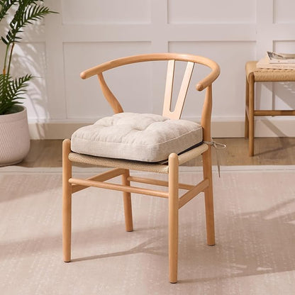 Chair Cushions for Dining Chairs, Dining Chair Cushions, Tufted Indoor Chair Pads with Ties & Non Slip Backing, Seat Cushions for Kitchen Chairs 16.5” x 16.5” x 3.5”, Set of 2, Beige