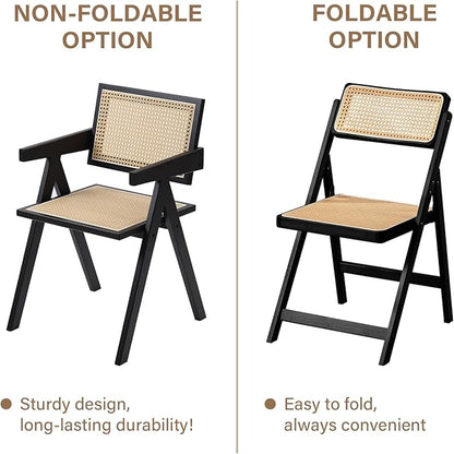 Furlide Rattan Dining Chairs Set of 2, Modern Mid Century Dining Chairs with Arms, Outdoor Bamboo Chairs for Bedroom, Living Room, Reading Room, Black
