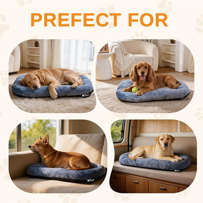 Washable Oval X-Large Dog Bed, Silver-Tipped High-Resilience, Dusty Blue | Non-Slip Bottom Prevents Sliding, Soft Plush Short Fur, Machine Washable, Ideal for Crates/Apartments/Cozy Nooks,41"x27"x3.6"