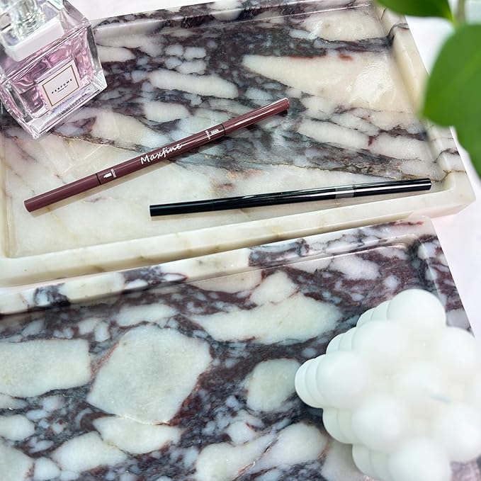 Natural Marble Vanity Tray, 9.8"x5.9" Genuine Calacatta Viola Marble Tray for Bathroom/Kitchen/Dresser