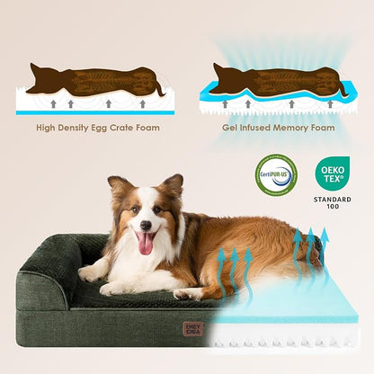 EHEYCIGA Orthopedic Dog Bed Medium Size, Memory Foam Dog Bed, Dark Green | Small Dog Sofa with Washable Removable Cover, Waterproof Pet Couch for Crate with Nonskid Bottom, 30x20x6