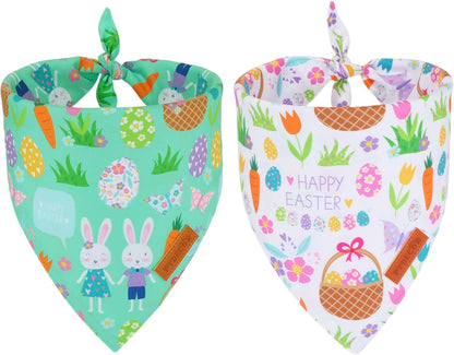 PTDECOR Easter Dog Bandana, Reversible Rabbit Easter Egg Dog Scarf, Multi Size, White Green Bandanas for Small Pets (White&Green, Small)