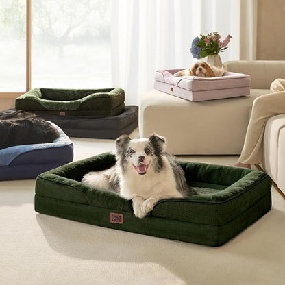 EHEYCIGA Orthopedic Dog Bed for Large Dog, Memory Foam Dog Couch, Dark Green