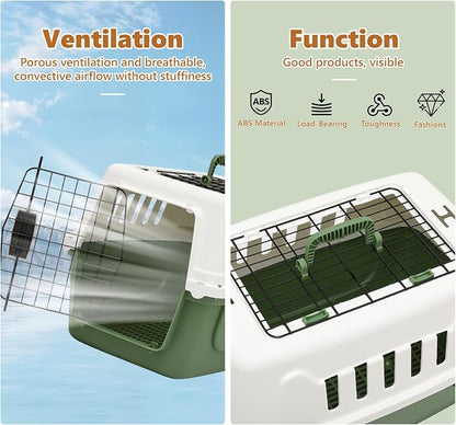 Athena Collection 22" Hard-Sided Travel Pet Carrier for Small Dogs and Cats | Plastic Dog Crate with 2-Door Top & Front Load, Ventilation, Security Lock, Cat Dog Carrier for Pet, up to 22lbs, Green