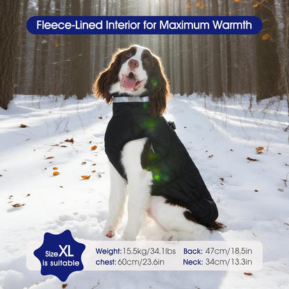 FUAMEY Dog Coat for Large Dogs,Waterproof Dog Winter Jacket with Harness Built in Puppy Cold Weather Coats Reflective Pet Vest with Zipper Warm Fleece Dogs Snowsuit Windproof Solid Black L