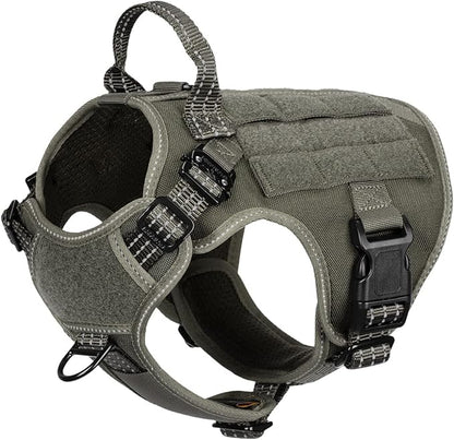 ICEFANG Tactical Dog Harness for Small Dogs,Reflective No Pull Dog Vest | with Control Handle,Adjustable,Front Hook,2 Leash Clips,Soft Padded,MOLLE Panel,Green,Small
