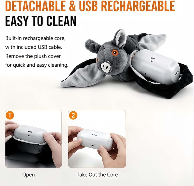 Flying Bat Toy for Dogs & Cats, Flapping Wings Interactive Pet Toy，1 | Flapping bat toy with chirping engages cats and dogs, mimics real flying motion. Cute interactive pet teaser