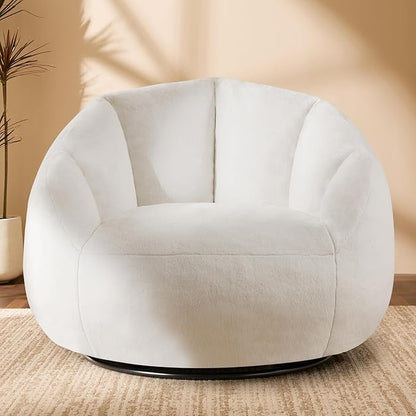 Swivel Giant Bean Bag Chair for Adults - Comfy Plush Round Shell Soft Accent Chair, Oversized Cozy Floor Sofa for Living Room, Bedroom & Game Rooms, Beige