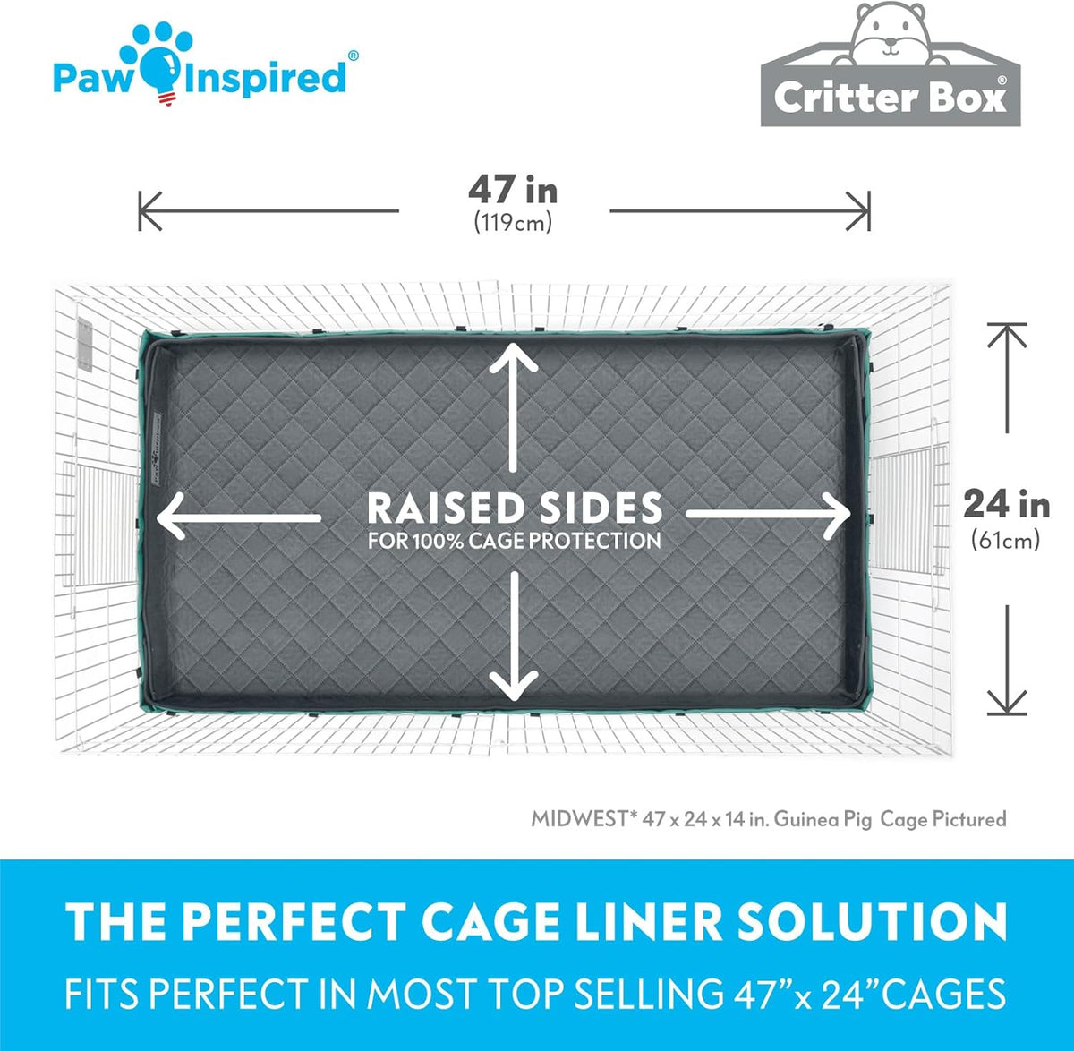 Paw Inspired Critter Box Washable Cage Liner, Reversible Fleece Bedding with Raised Sides for Guinea Pigs and Other Small Animals (Midwest, Gray/Pink)