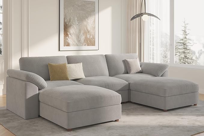 EASE MOOSE Oversized Modular Sectional Sofa, Extra Large U Shape Sectional Cloud Couch,Comfty Deep Modular Sofa with Ottoman for Living Room，Light Gray