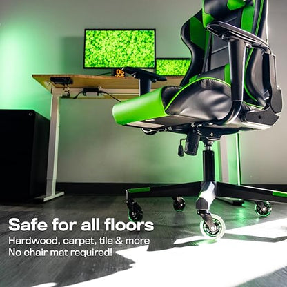 The Office Oasis Original Roller Style Office Chair Wheels (As Seen On PBS) - Smooth & Quiet Casters - Safe for Hardwood Floors & Carpet - Easy Install with Universal Fit - Set of 5 - Green