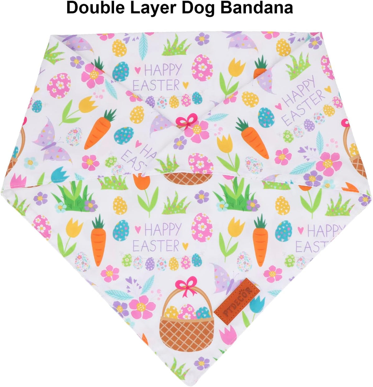 PTDECOR Easter Dog Bandana, Reversible Rabbit Easter Egg Dog Scarf, Multi Size, White Green Bandanas for Medium Large Dogs Pets (White&Green, Large)