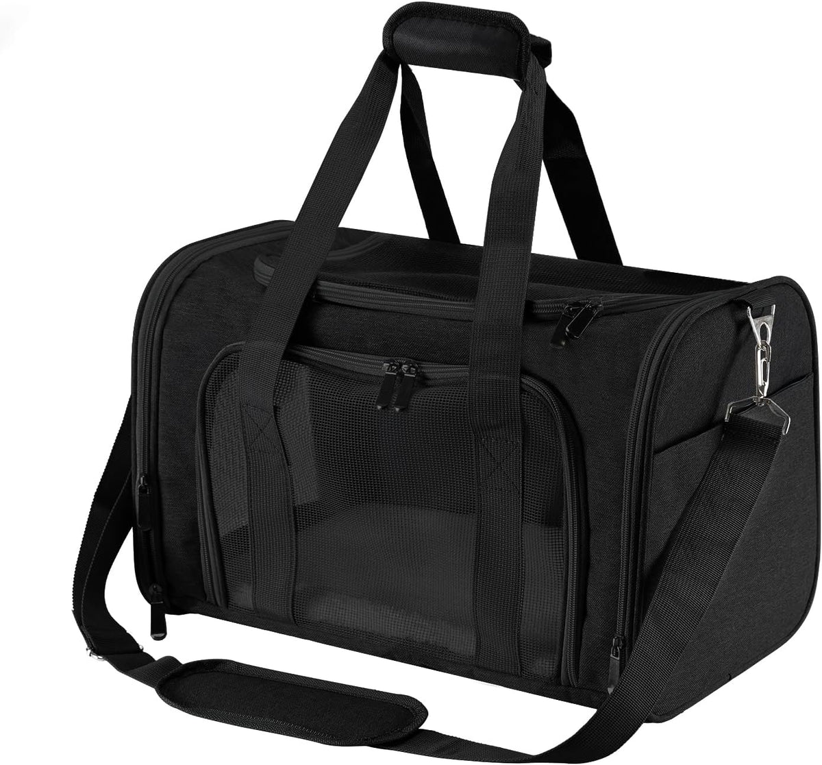 Roaringkitty Travel in Style: Portable Pet Carrier for Small Pets up to 15 Lbs- Airline Approved, Collapsible & Comfortable cat/Puppy Soft Sided Bag (Black)
