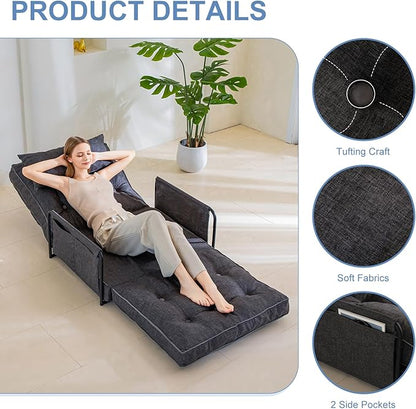 YOSHOOT Adjustable Lazy Floor Sofa, Folding Couch Bed with 5 Positions Adjustable Backrest, Convertible Bean Bag Sofa Bed Couch Foldable Sleeper Chair with Pillow for Reading Gaming（Grey, Single）