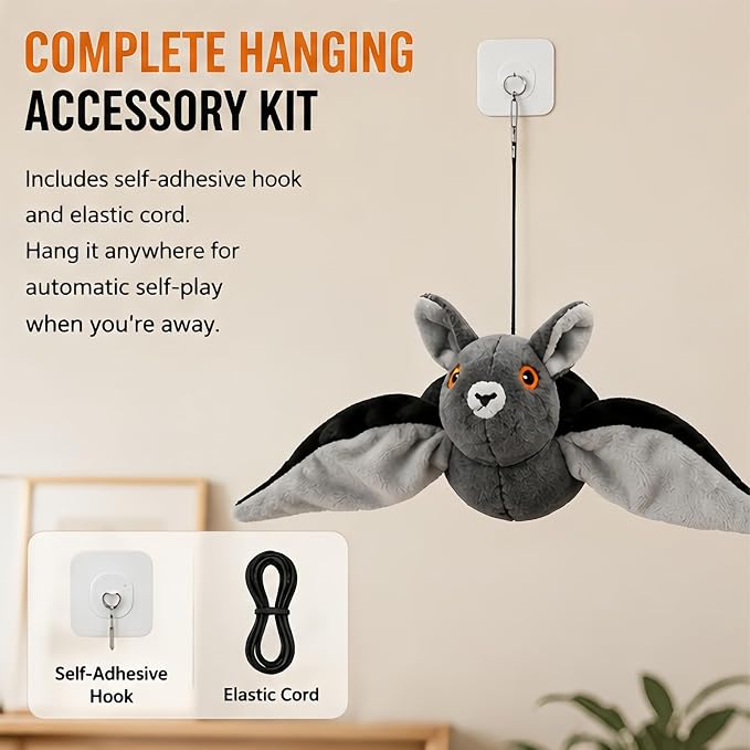 Flying Bat Toy for Dogs & Cats, Flapping Wings Interactive Pet Toy，1 | Flapping bat toy with chirping engages cats and dogs, mimics real flying motion. Cute interactive pet teaser