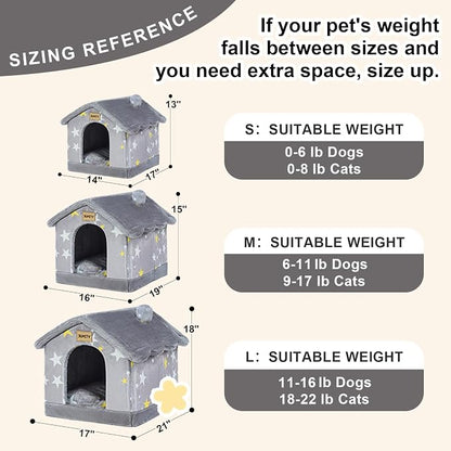 Cute Cat Beds for Indoor Cats,Foldable Cat House with Non-Slip Bottom,Grey | S Size Kitten Bed for 0-6 Lb Dogs and 0-8 Lb Cats,Soft Cozy Dog Cave Bed,Cat Nest Puppy Cave
