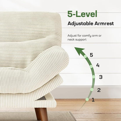 Marsail 75" Futon Sofa Bed, Corduroy Loveseat Futon Couch with Adjustable Backrest & Armrests, Convertible Sleeper Sofa Bed for Apartment, Living Room, Office, White